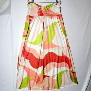 Beyond This Plane Midi Dress Womens Sz 2X Strapless Lined White Orange Green